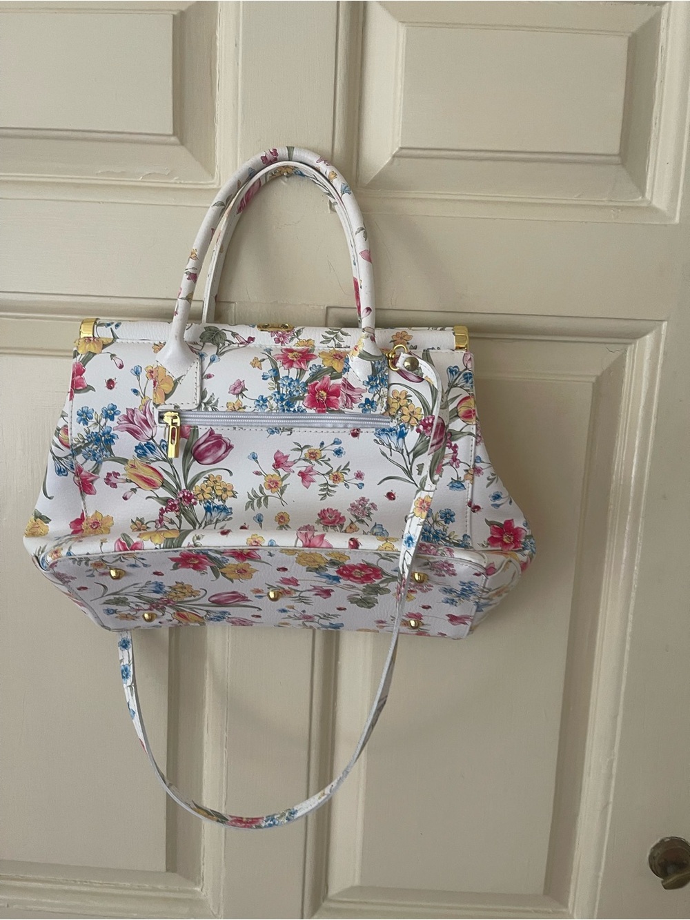 Floral Print White leather flowers Birkin style Handbag with Gold Hardware - Picture 5 of 7